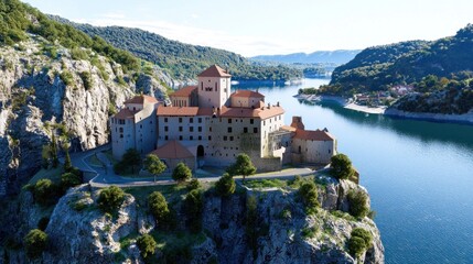 Fototapeta premium Medieval Castle on a Cliff overlooking River