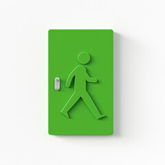 Emergency exit icon. Green emergency exit door icon with figure isolated on white background