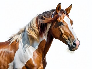 Obraz premium Majestic Brown and White Noble Horse Close-Up, Isolated on White Background