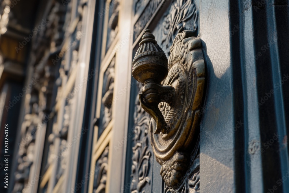 Poster a close-up shot of a door handle on a building, suitable for use in architectural or real estate con