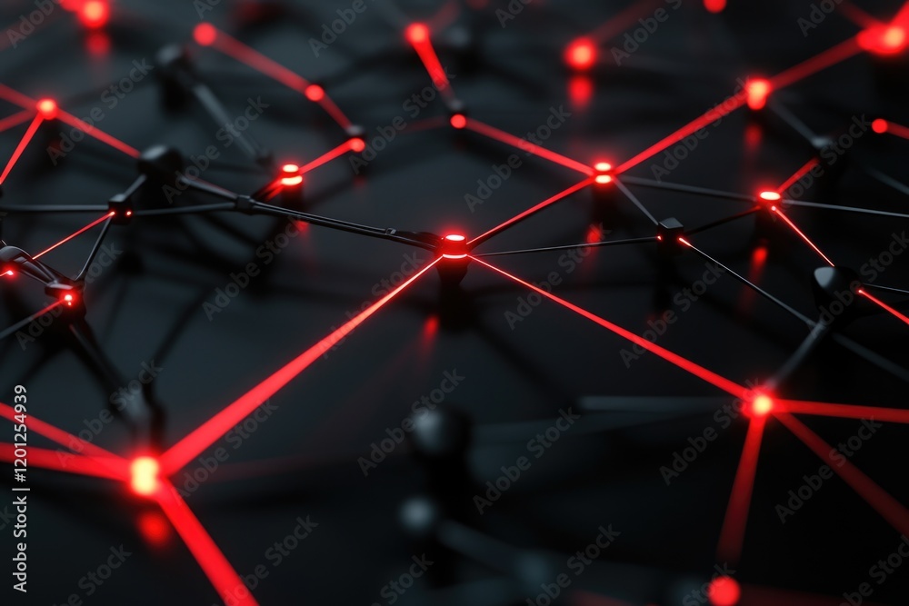 Poster A cluster of interconnected red lights forming a network or grid