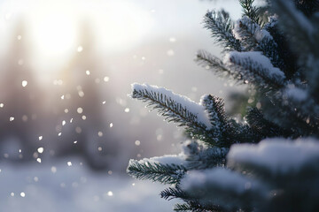 Festive Christmas tree with snow falling, creating a serene holiday scene