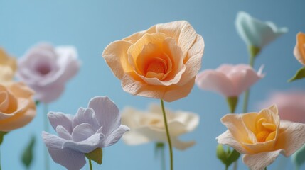 Tender Rose flowers, pastel floral wallpaper, cotton fabric texture, delicate aesthetic effect