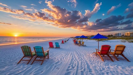 Relaxing sunset view on the beach in Egypt with a cozy restaurant terrace by the ocean