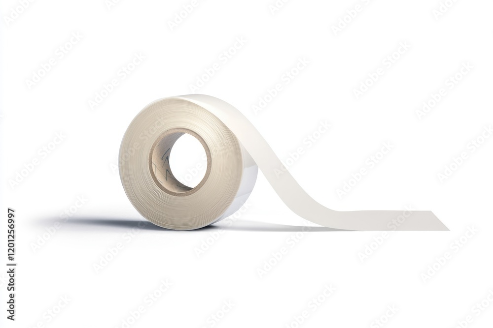 Poster A simple image of a roll of tape lying on a white surface, great for use in DIY or crafting projects