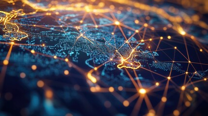 A close-up view of a map of the world, showing countries and borders