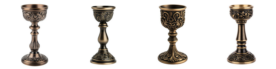 Ornate antique bronze and gold ceremonial chalice or goblet with intricate decorative patterns medieval or renaissance style used in religious or royal rituals and ceremonies