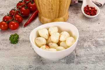 Mozzarella balls cheese in the bowl