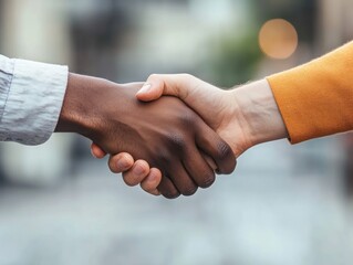 Close up shot of two hands shaking symbolizing agreement and collaboration