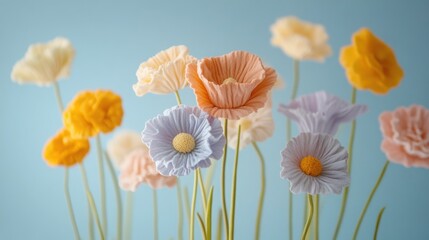 Fototapeta premium Tender Sweet William flowers, pastel floral wallpaper, cotton fabric texture, delicate aesthetic effect