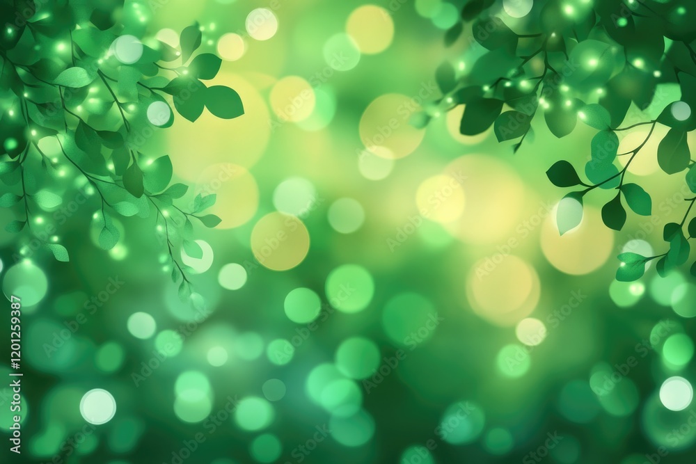 Poster Nature-inspired bokeh design with green leaves and branches for various uses