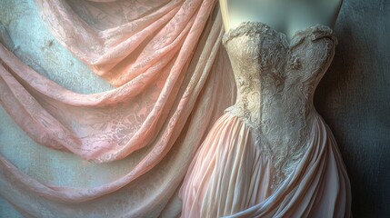Vintage Lace Gown Draped in Pastel Fabric