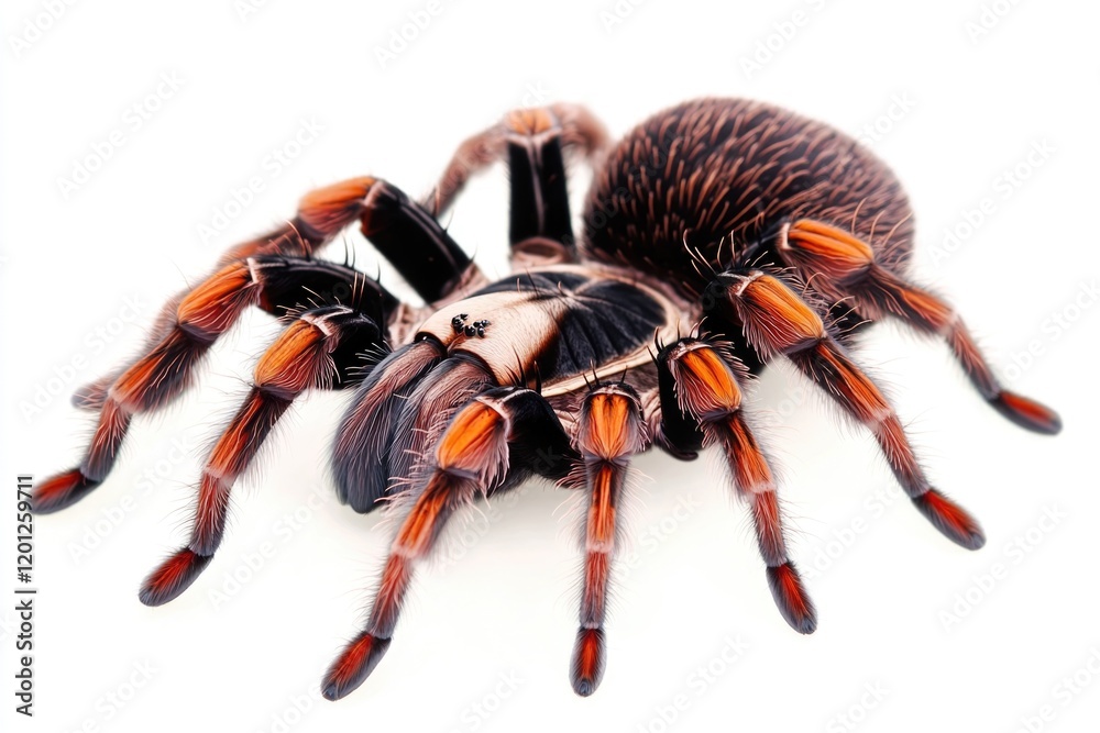 Poster A large spider sitting on a smooth white surface, great for using as a metaphor or in illustrations about nature and wildlife