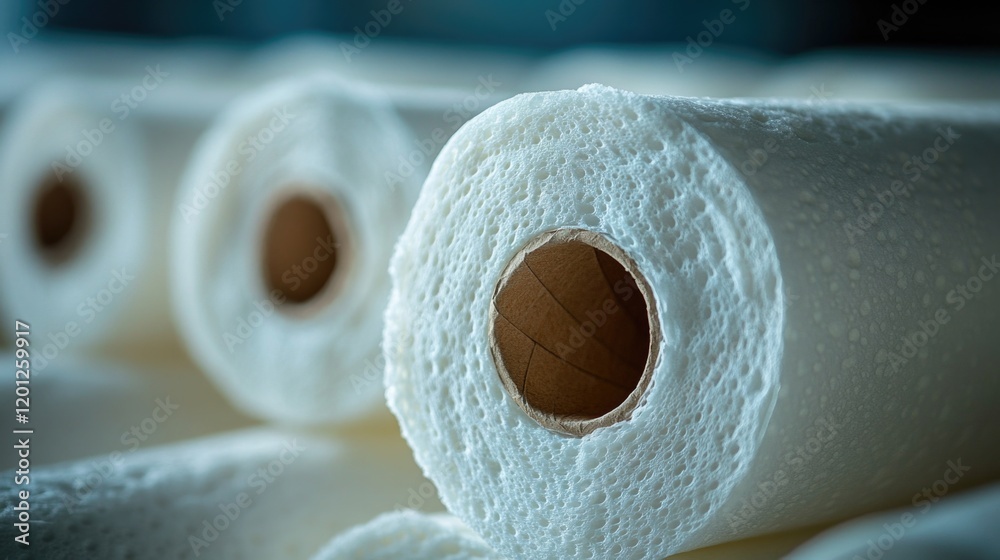 Poster a close-up view of a roll of toilet paper, ready for use