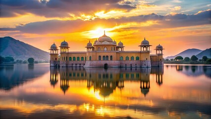 Obraz premium Majestic Jal Mahal Palace, Jaipur: Sunrise Architectural Photography