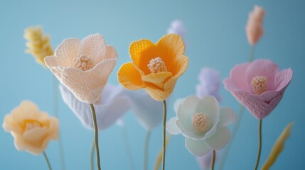 Obraz premium Tender Yucca flowers, pastel floral wallpaper, cotton fabric texture, delicate aesthetic effect