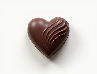 Chocolate heart shaped confectionery with decorative swirl on a white background