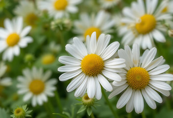 white daisies on green background