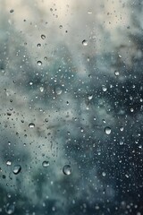 Close-up of raindrops on window panes with blurred background