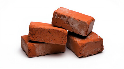 A small stack of four red bricks, arranged haphazardly on a white background