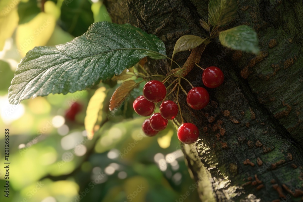 Poster a close-up shot of a bunch of berries hanging from a tree branch