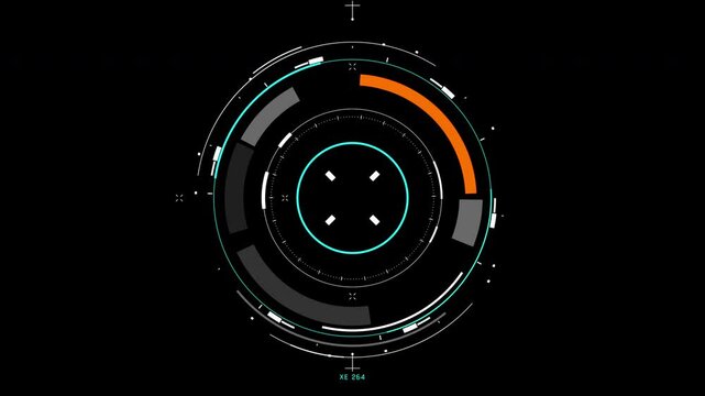 Circle shape rotate universal Technology Line and frame Video overlay futuristic HUD Head up display interface template with basic geometry line element. Video template widescreen aspect ratio