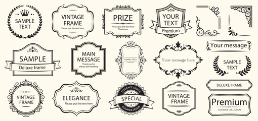 Vintage typographic design elements set. Vector set border. Labels and badges, retro ribbons, luxury ornate logo symbols, calligraphy swirls, flourishes..eps