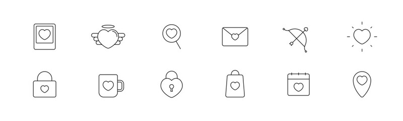 Set of valentines day icon. Outline romantic icon. Valentine's Day with heart shape symbol