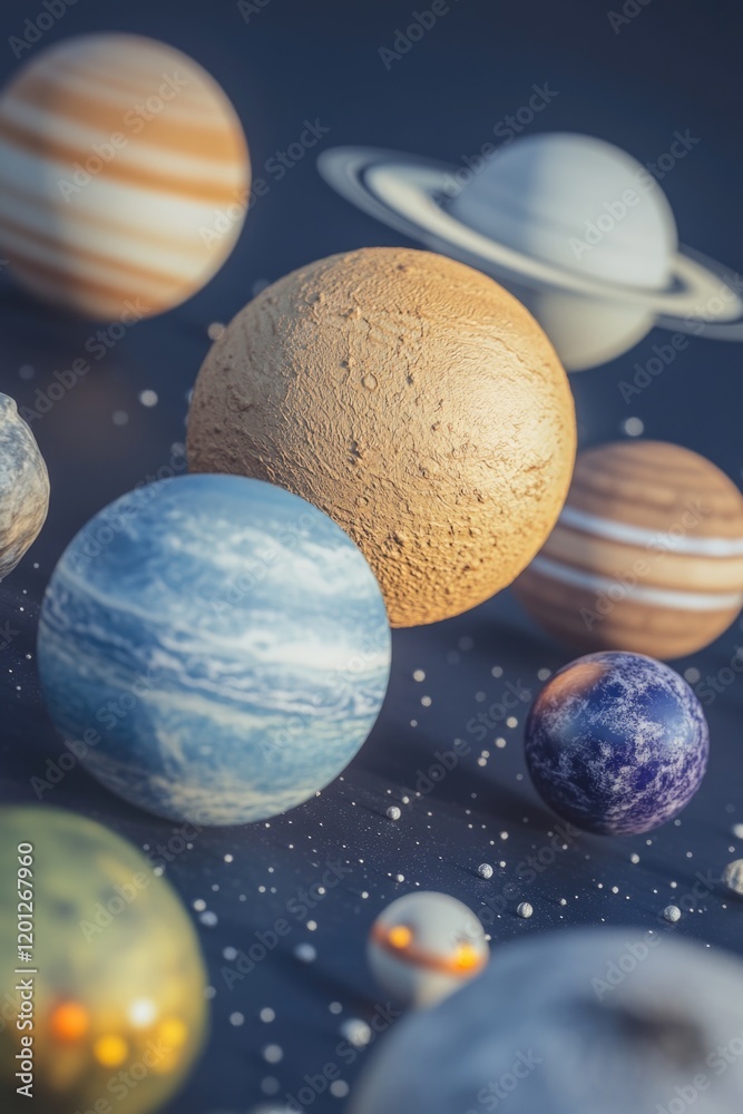 Wall mural a collection of planets displayed on a table surface