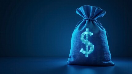 Digital Blue Moneybag With A Dollar $ Icon With Binary Code, Ai Financial Transactions, Fraud Detection Algorithms,