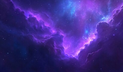 Fototapeta premium Vivid purple and blue nebula clouds in space with sparkling stars.