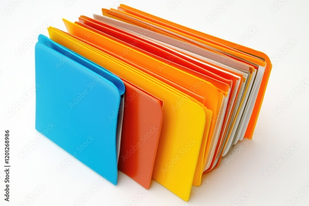 Poster A collection of vibrant folders arranged neatly on a clean white background, perfect for organizing files and documents