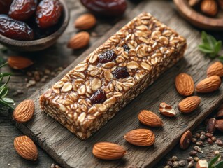 Vegan Protein Bar on Rustic Wooden Surface