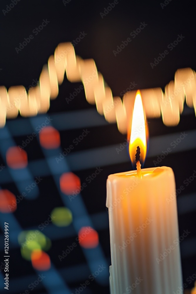 Poster a single lit candle sits on top of a table in a warm glow