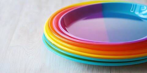 Fototapeta premium Colorful Stacked Plates with Rainbow Design