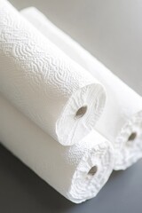 Two toilet paper rolls sitting on a table