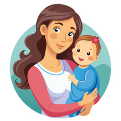 Unconditional Love: A Woman Hugging Her Baby in a Tender Embrace, vector illustration isolated white