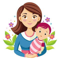 Heartwarming Moments: A Mother Embracing Her Baby with Love, vector illustration isolated white