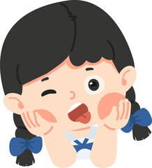 Playful Cartoon Girl Winking with Braids