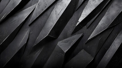 Black white dark gray abstract background. Geometric pattern shape. Line triangle polygon angle. Gradient. Shadow. Matte. 3d effect. Rough grain grungy. Design. Template. Presentation.