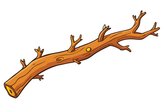 Cartoon of a dry tree branch with a smiling face and comical features, representing a lighthearted take on nature and woodland life