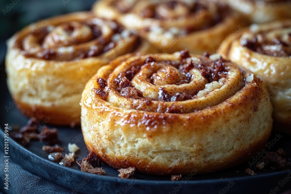 Poster A close-up shot of warm and delicious-looking cinnamon rolls