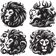  silhouettes style lion vector art