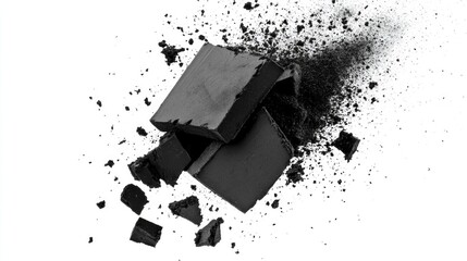 A black and white photo of a broken packaging box