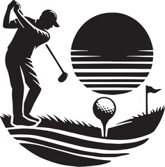 Black Color Golf Silhouette Vector Illustration, Solid White Background