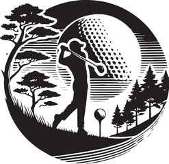Black Color Golf Silhouette Vector Illustration, Solid White Background