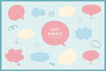 Cute speech bubble doodle isolated pastel with frame elements illustration set. Speech talking thinking box. Dialogue cloud. 8 bit. For game development, mobile app, graphic, social media