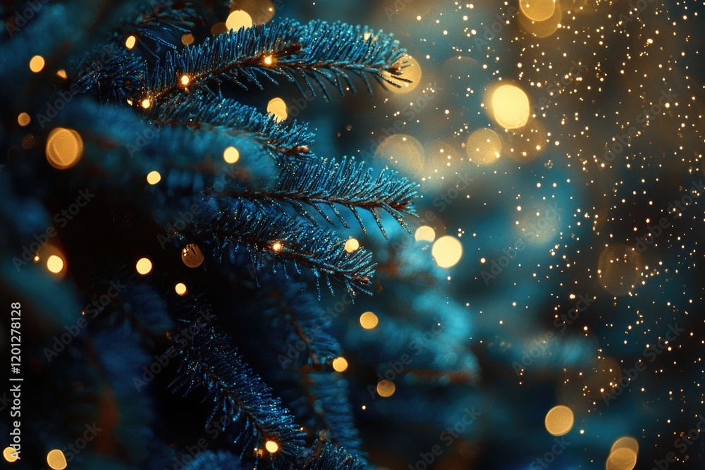 Aufkleber a close-up shot of a christmas tree with colorful lights in the background