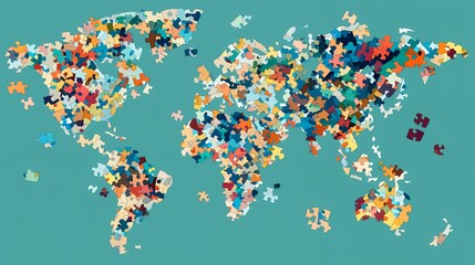 Fototapeta premium Colorful Jigsaw World Map: A Global Puzzle