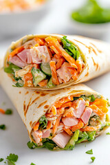 Two burritos with carrots and ham